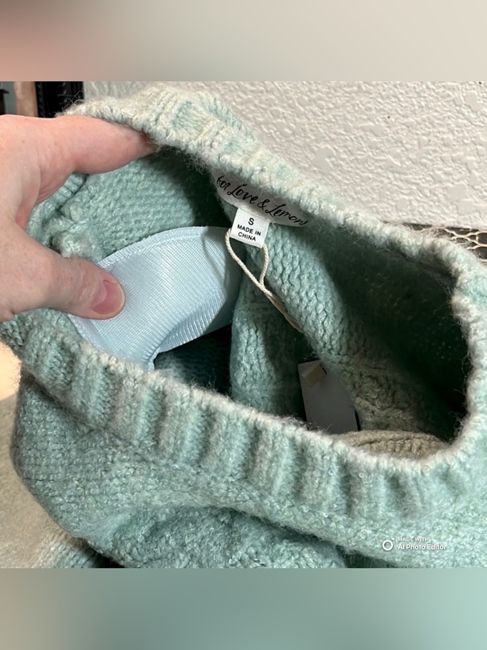 For Love & Lemons Dominique Cropped Cable Knit Sweater Mint Green S NWT - Picture 8 of 8